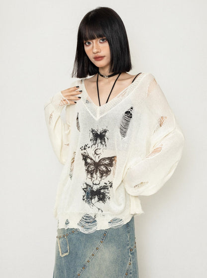 Mesh Cut-Out Butterfly Sweater Top