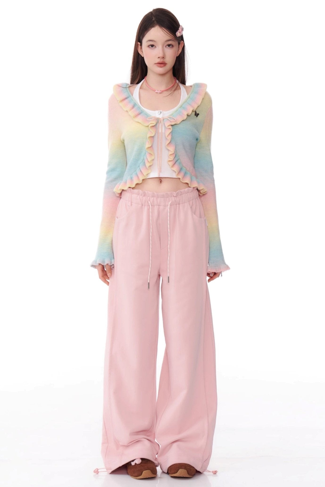 Retro Gradient Ruffles Bell Sleeve Cardigan