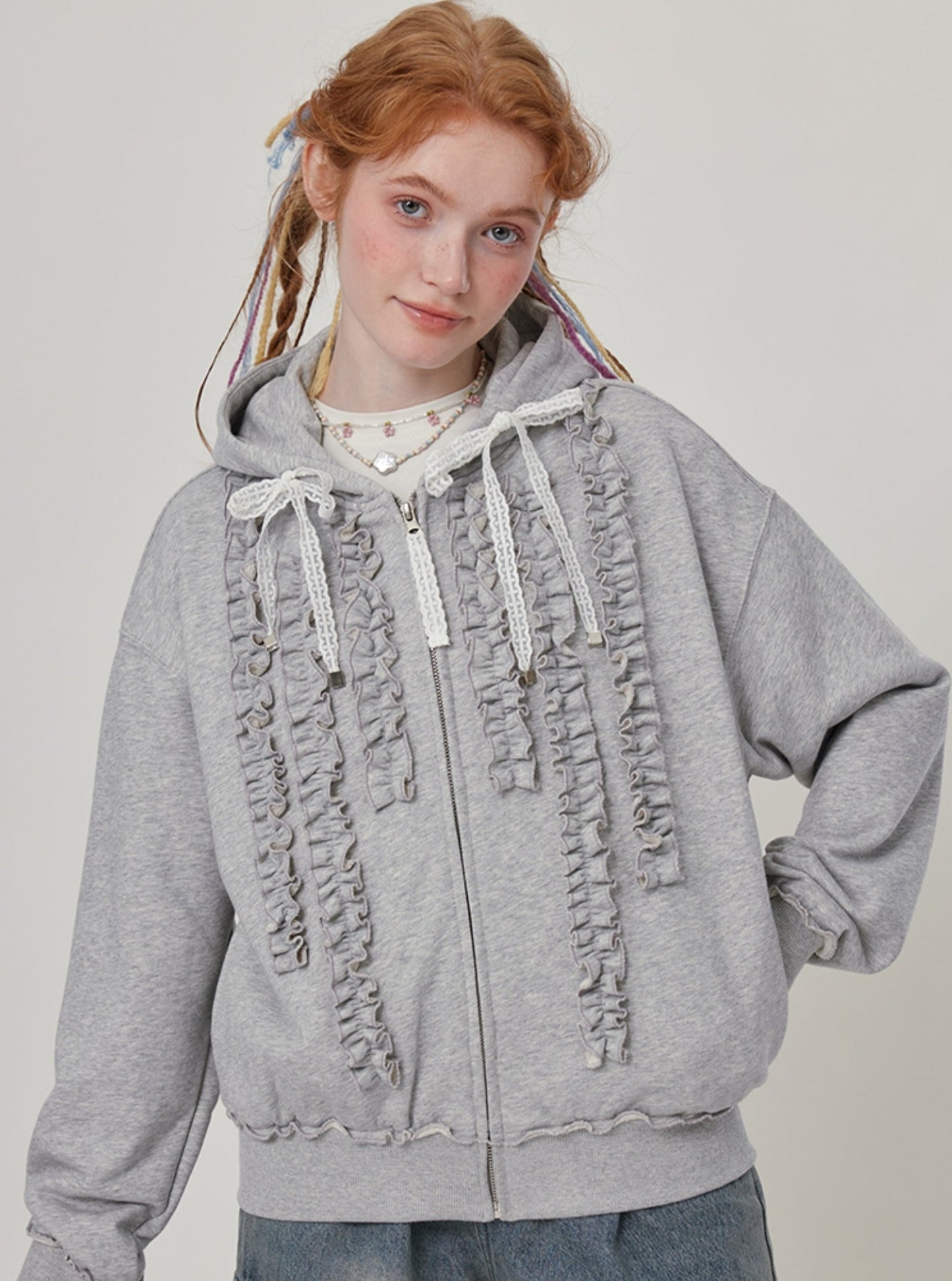earring hooded knitted jacket