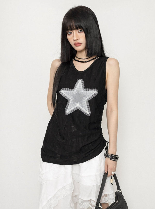 Star Sleeveless Drawstring Vest Top