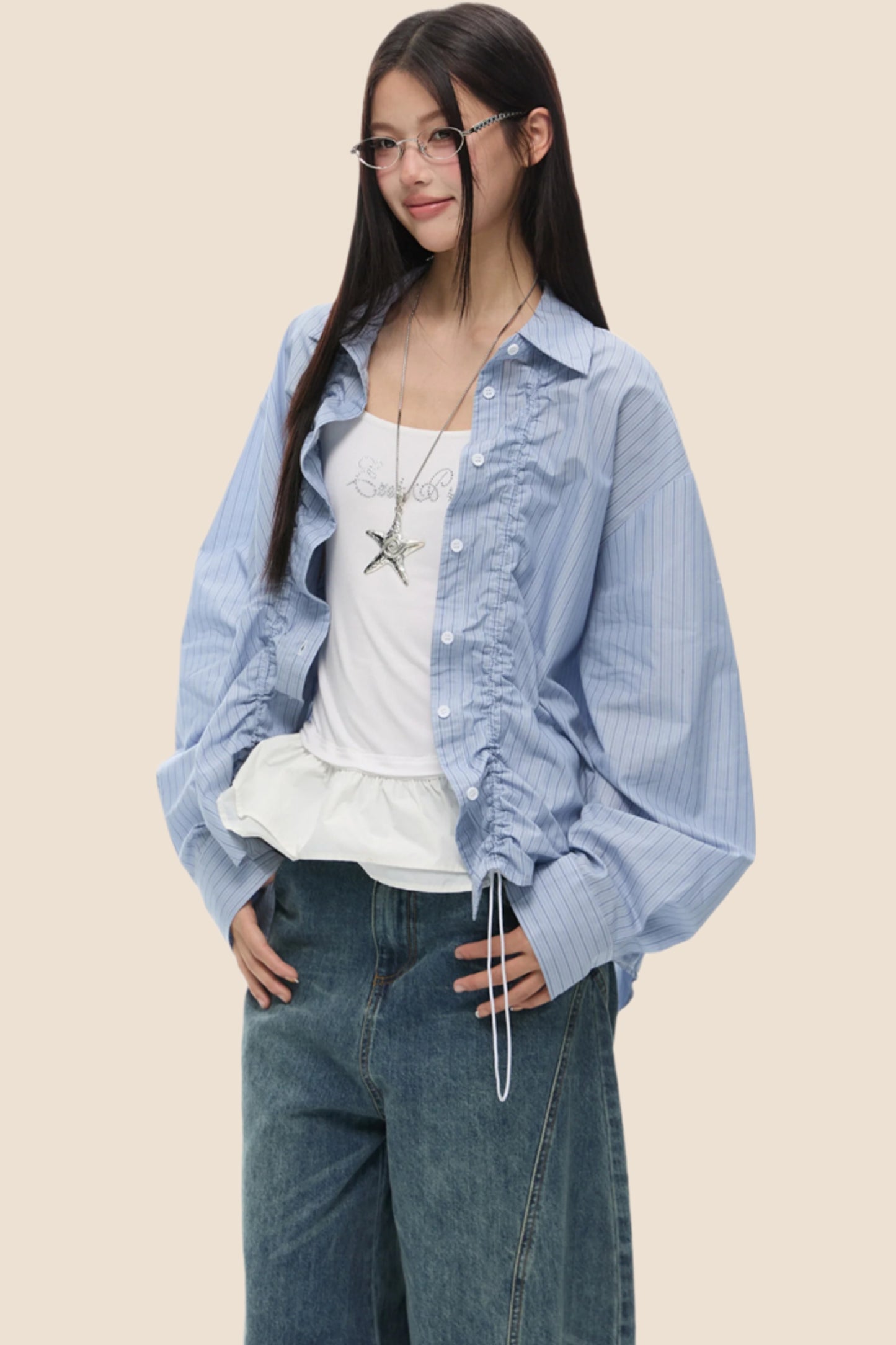 Loose Fit Gathered Shoulder Shirt
