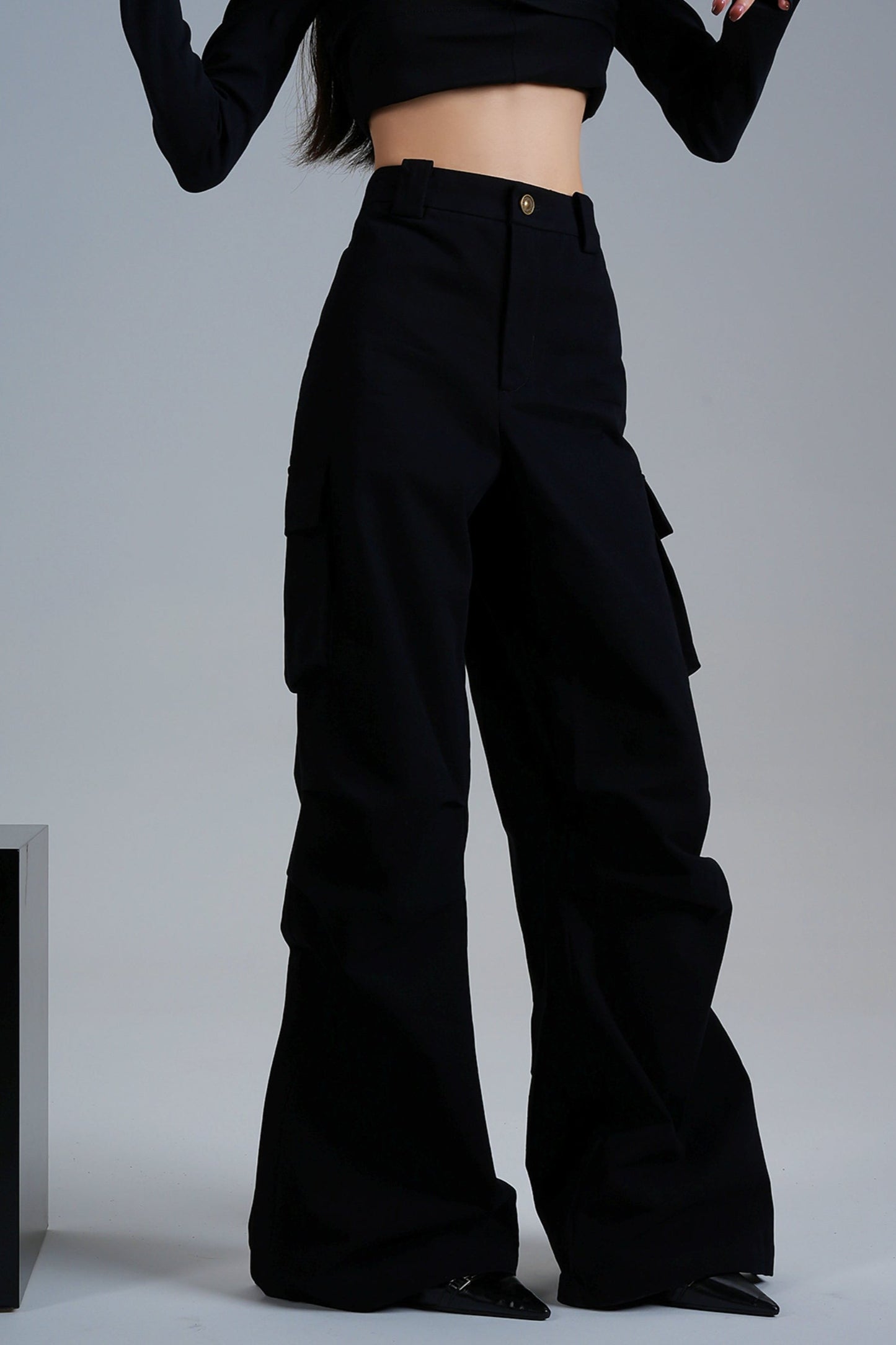 Pleated High-Waisted Cargo Pants