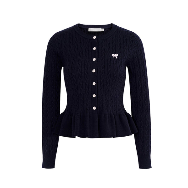 Lace Trim Bow Knit Cardigan