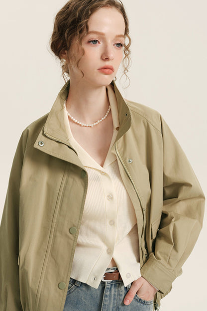 Casual Khaki Cropped Jacket