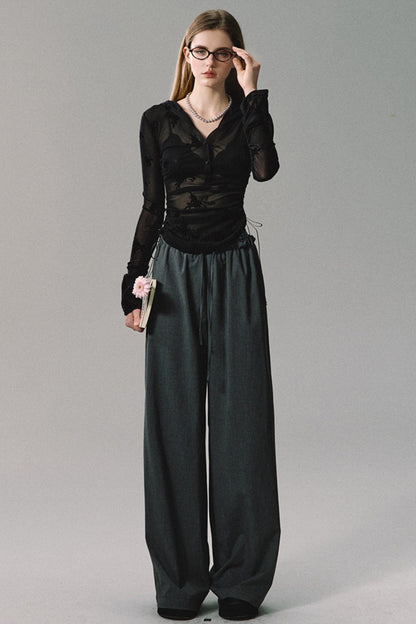 Premium Gray Wide-Leg Casual Pants