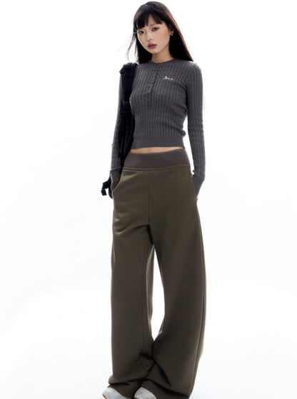 Cropped Slim Henley Tops