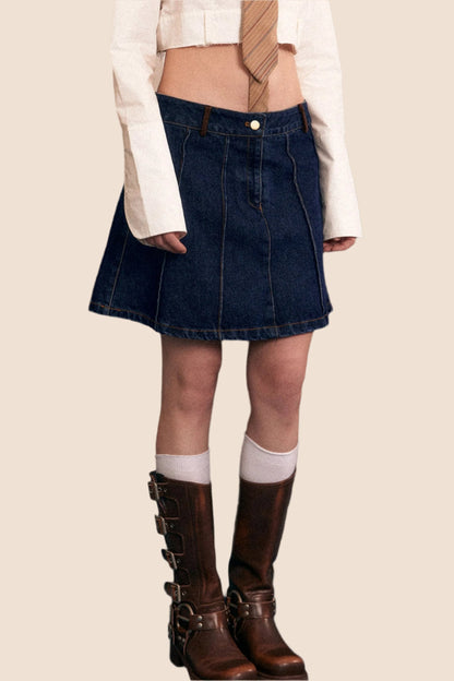 Casual Stitched Denim Jacket And Skirt Set-Up