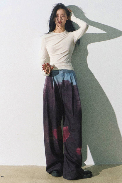 Sunset Print Loose Straight Pants