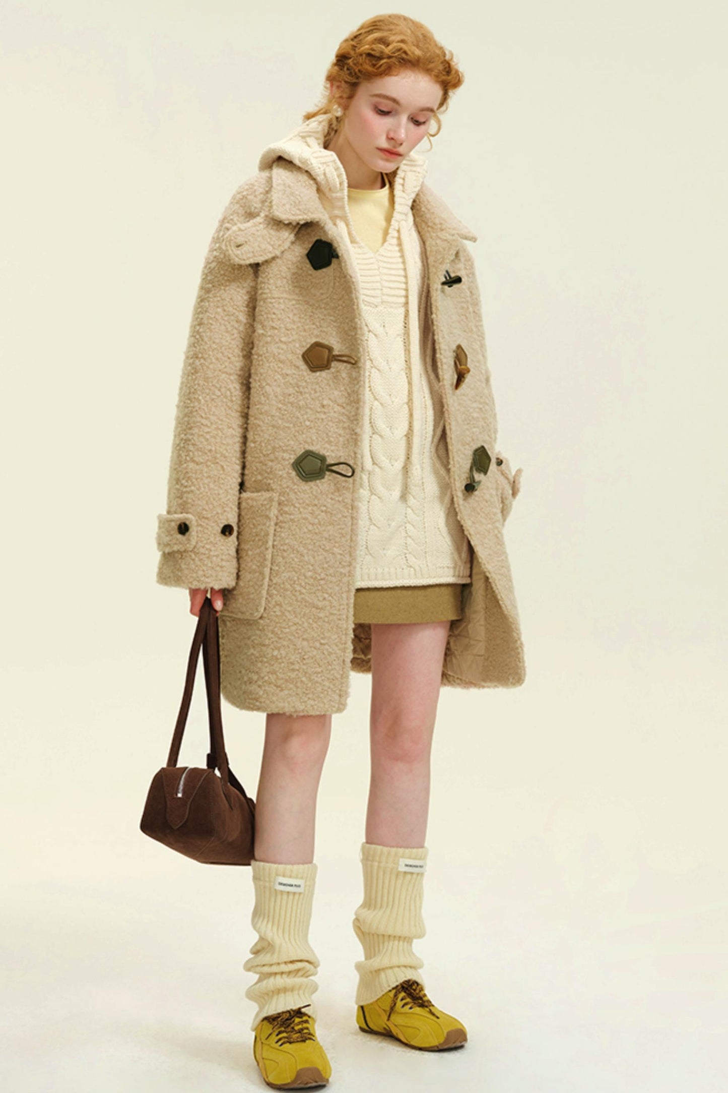 Horn Buckle Stand-Collar Wool Coat