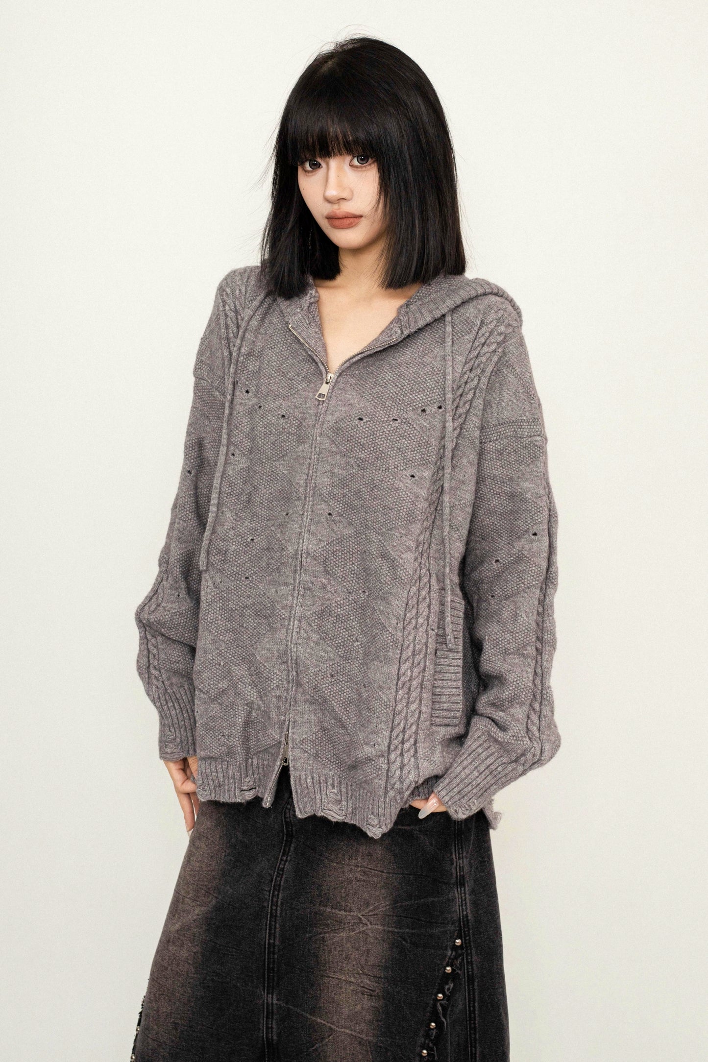 Hooded Loose Double Zip Sweater