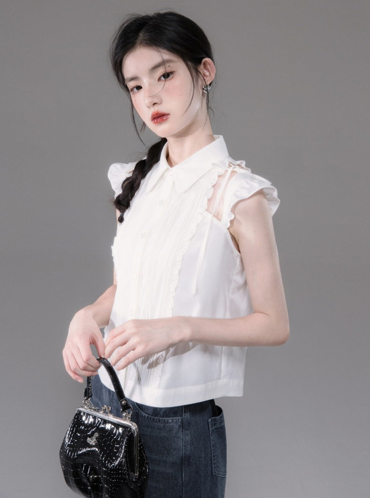 White Small Flying Sleeve Industry Shirt