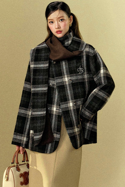 Versatile Checked Woolen Jacket