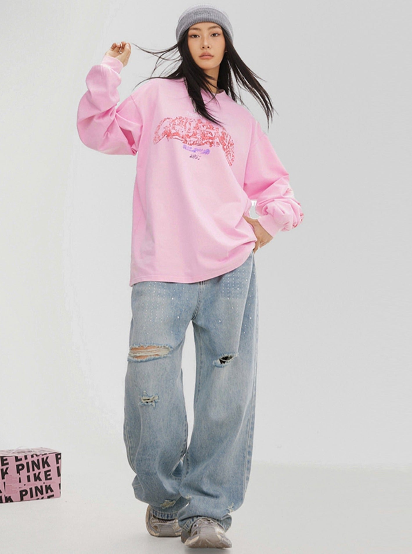 Hip Hop Trendy Brand Pink Sweatshirt