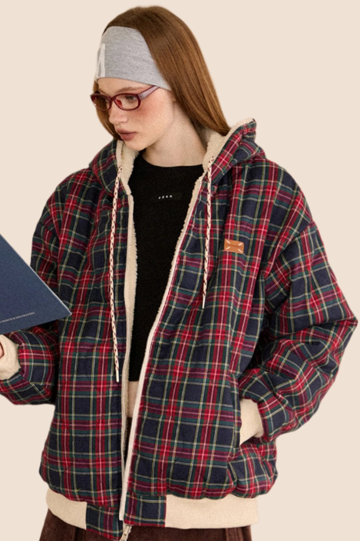 EZEK AMERICAN RETRO PLAID LAMBSWOOL REVERSIBLE JACKET WOMEN'S WINTER NEW Padded Thickened Cotton Jacket TIDE