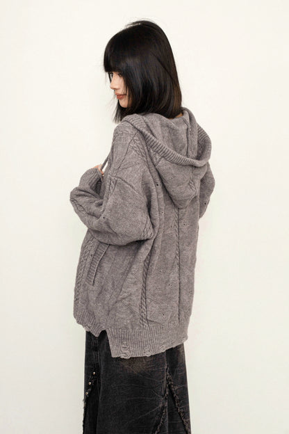 Hooded Loose Double Zip Sweater