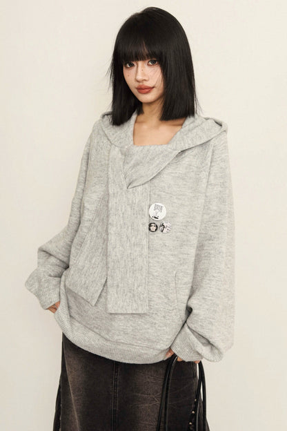 Loose Fit College Style Knitted Hoodie