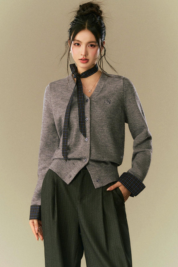 브이넥 스트라이프 패널 가디건 