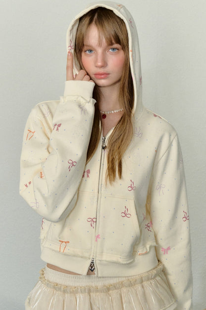 All Over Bow Print Cardigan Hoodie