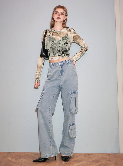 Relaxed Fit Cargo Denim Pants