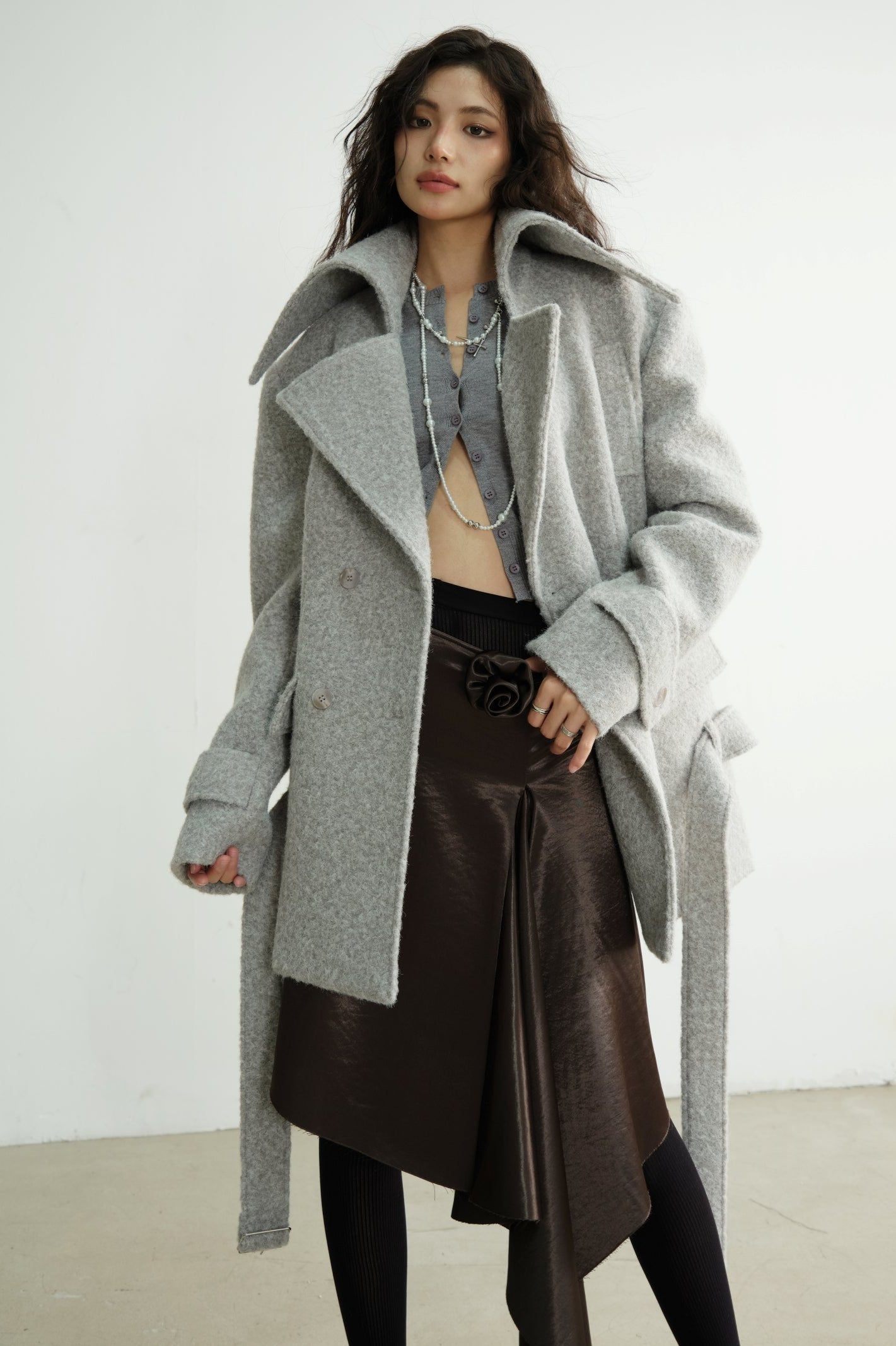 Light Gray Wool Stand-Collar Coat