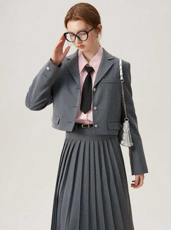 French Blazer High Waist A-Line Skirt Set-Up
