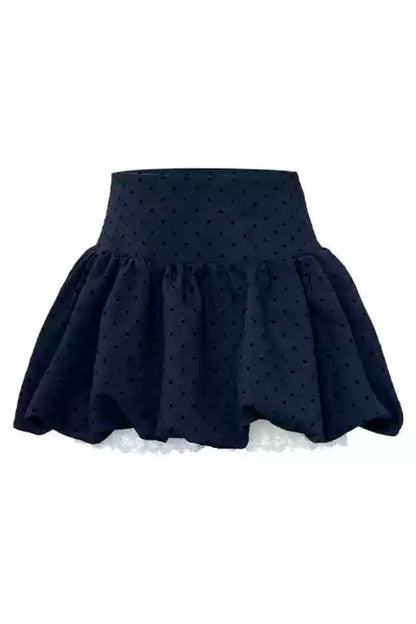 Waist Cinched Navy Polka Dot Skirt Set-Up