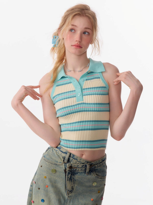 Striped Contrast Knit Vest Top