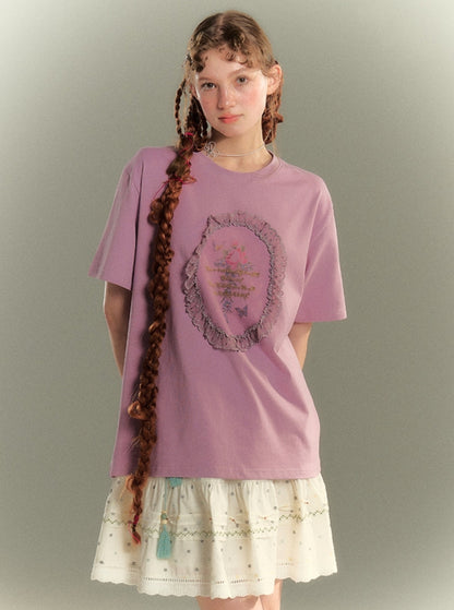 Lockeres T-Shirt mit Rundhalsausschnitt und Blumendruck