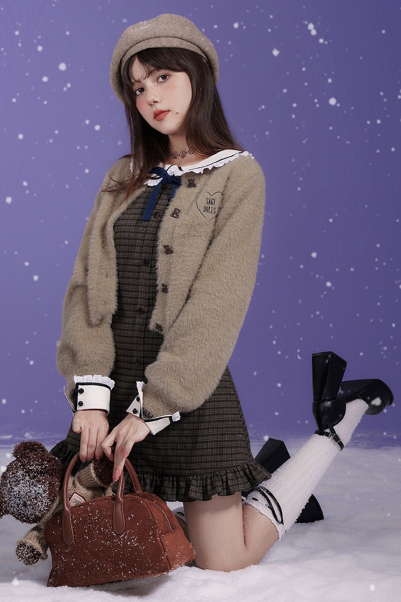 Retro College Style Checkered Slim Fit Dress Set-Up