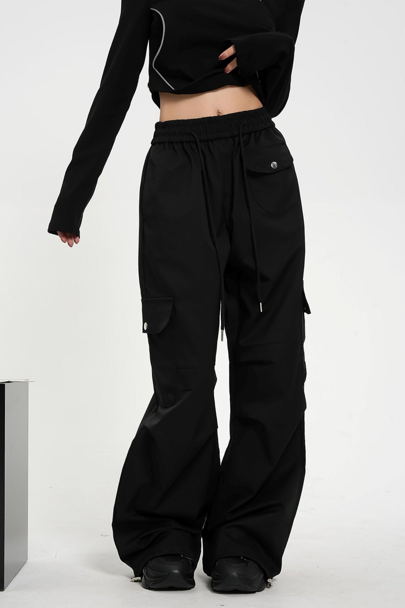 High-Waisted Elasticated Waist Cargo Pants