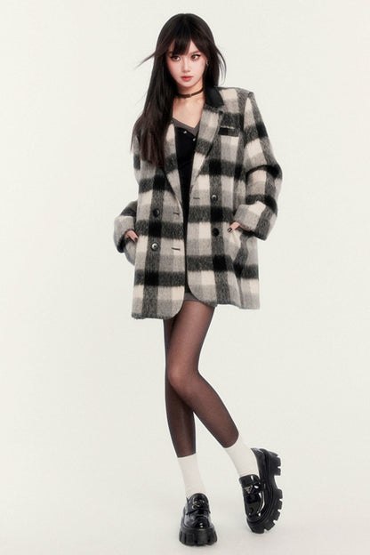 VERSATILE RETRO CHECK TWEED COAT