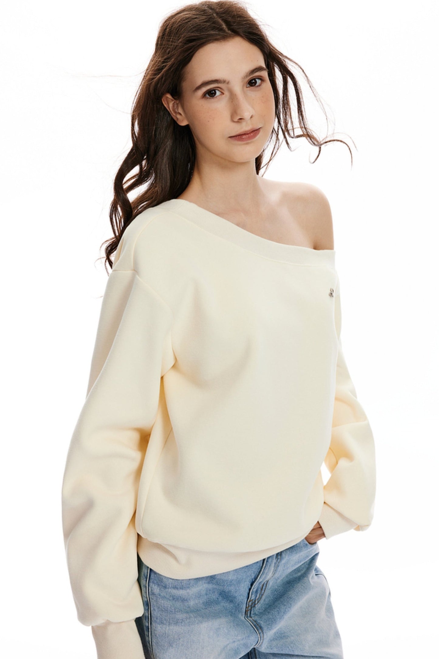 Loose Fit Slant Neck Sweatshirt