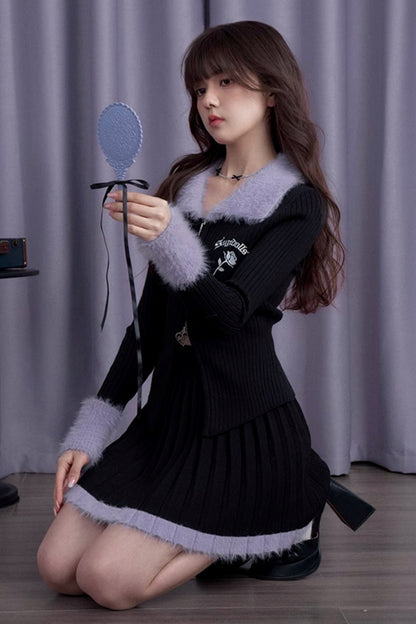 Winter Romance Knitted Slim Cardigan Skirt Set-Up