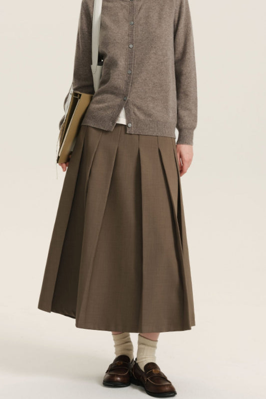 KHAKI High-Waisted PLEATED SKIRT