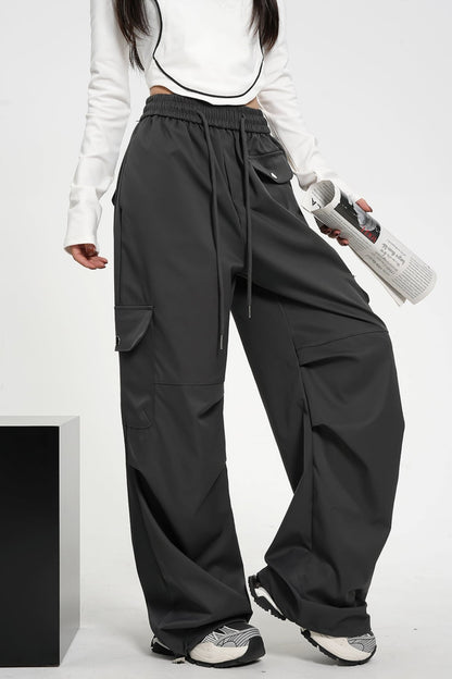 High-waisted Elasticated Waist Cargo Pants