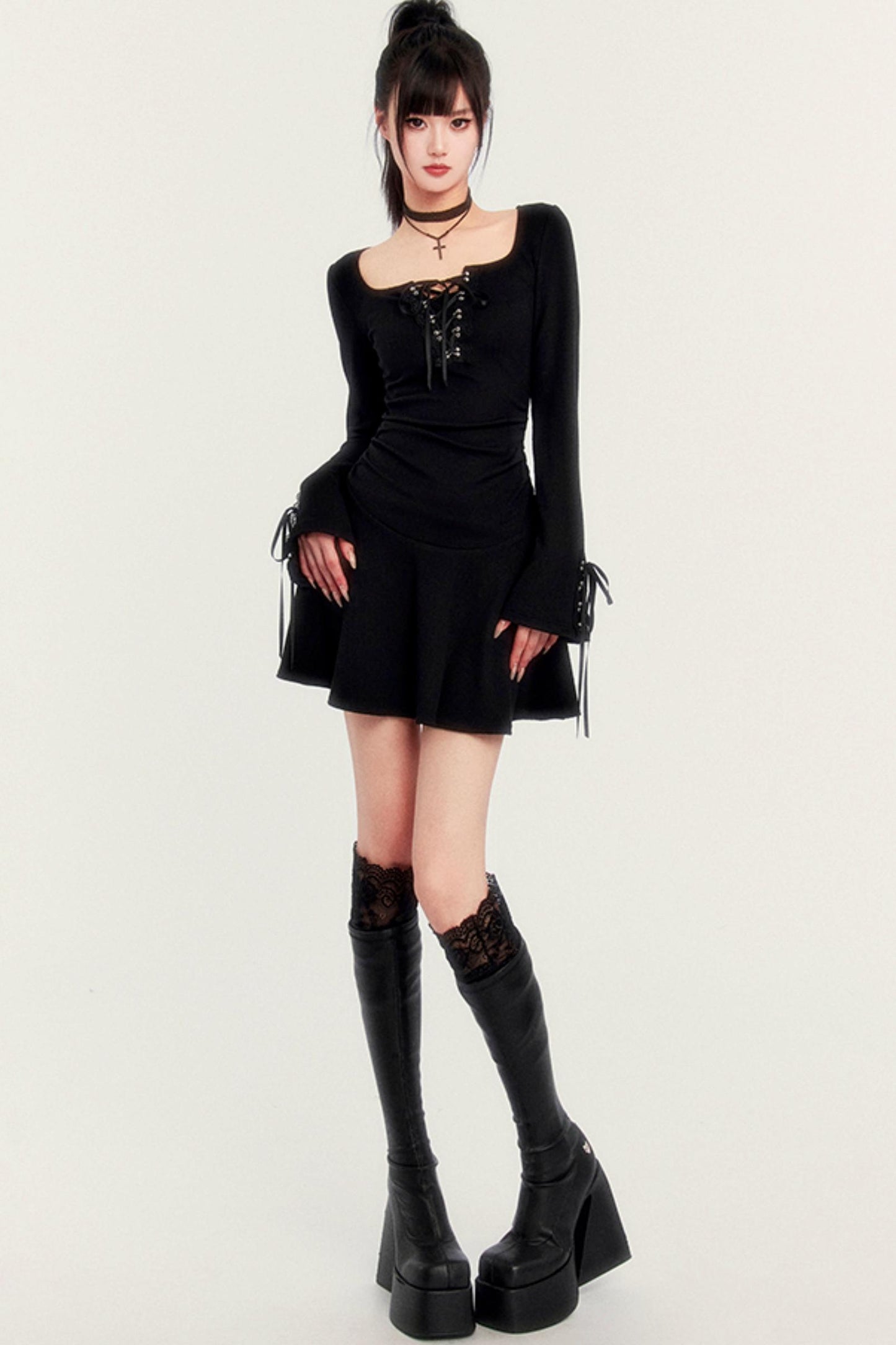 Square Neck Fitted Court Dress