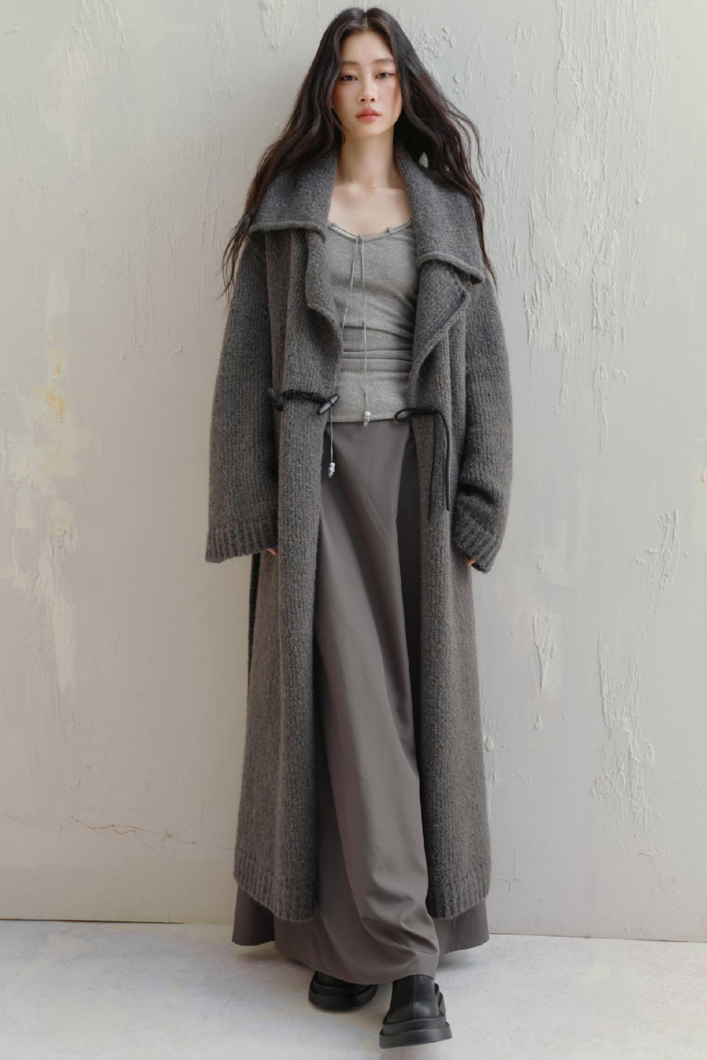 Wool Lapel Long Cardigan Jacket