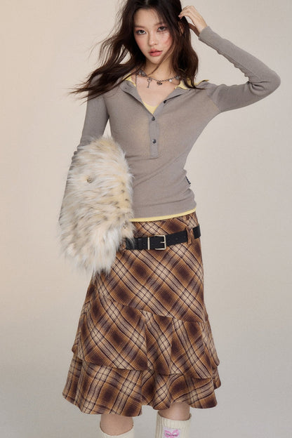 Plaid Irregular A-Line Skirt