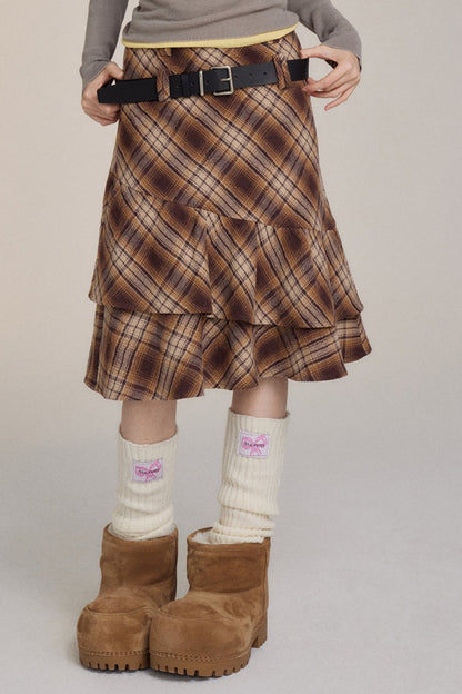 Plaid Irregular A-Line Skirt