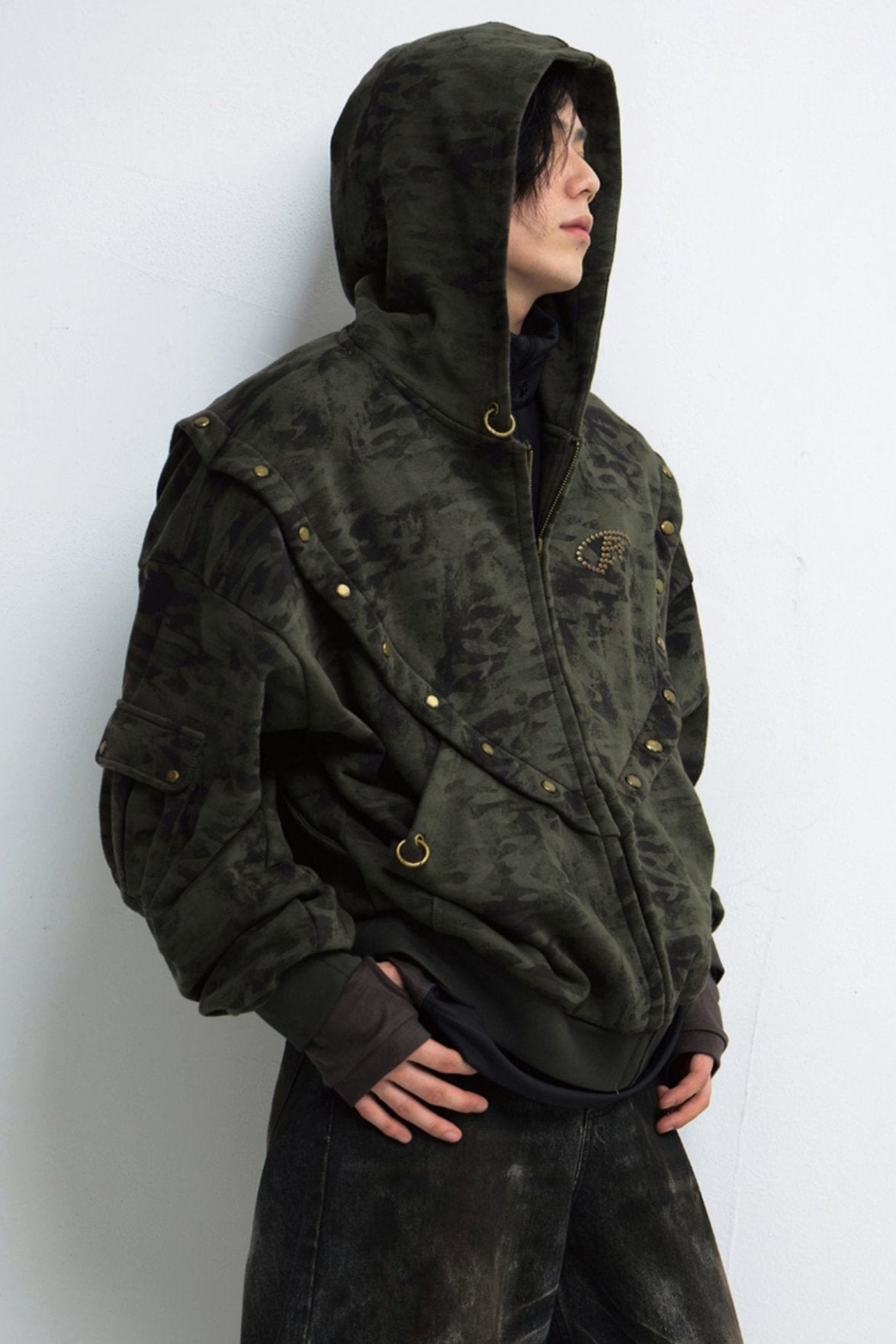 Camouflage Vintage Distressed Hooded Jacket