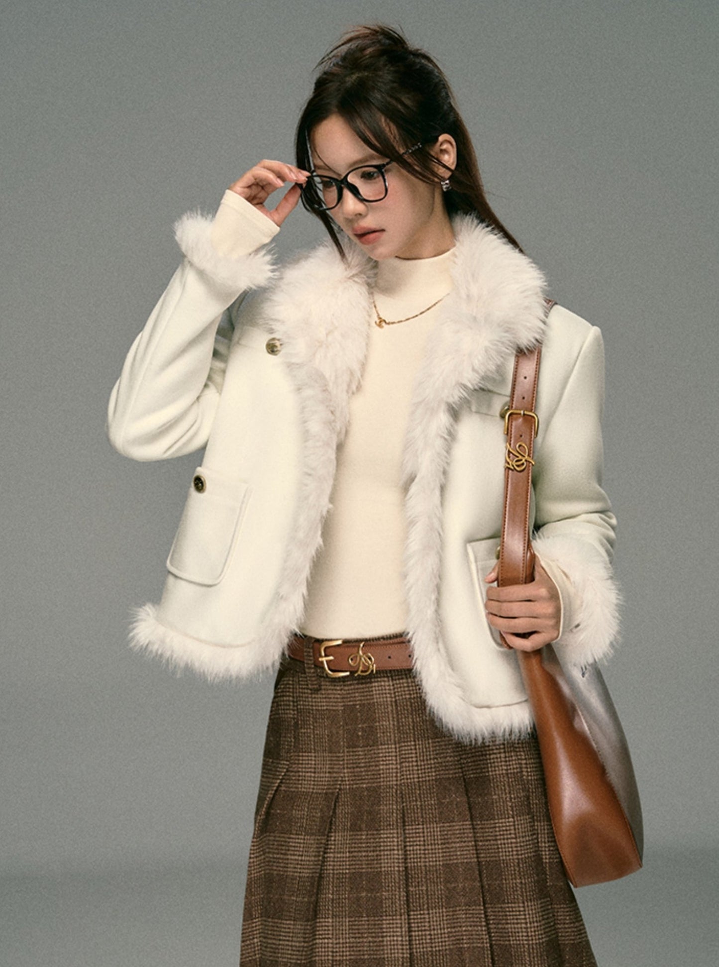 Fragrance Lapel Spliced Fur Collar Jacket