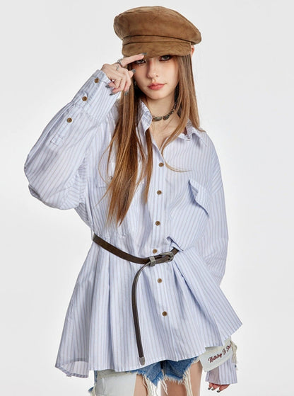 American Blue And White Long-sleeved Shirt