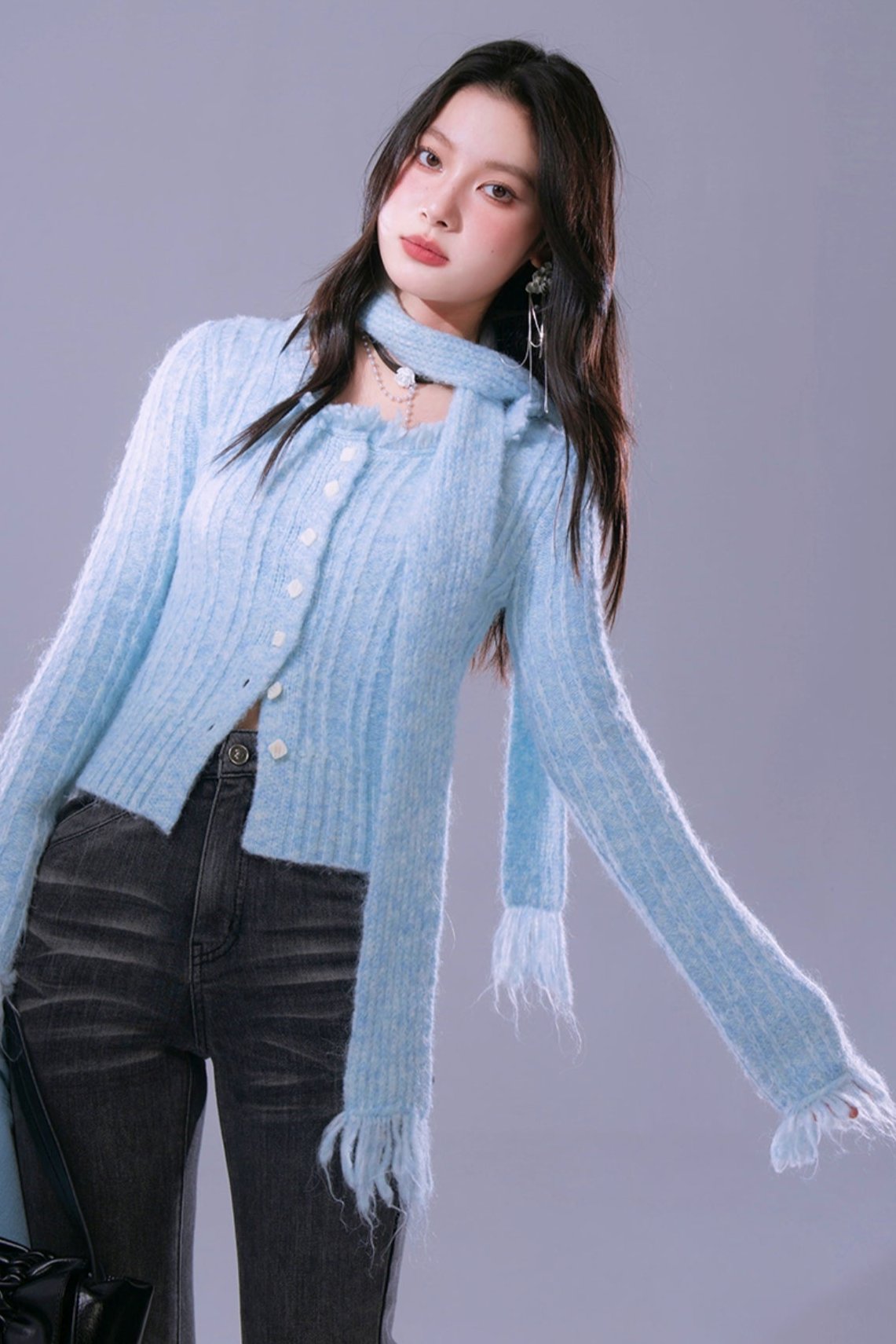 Sunset Pink Mist Blue Wool Cardigan