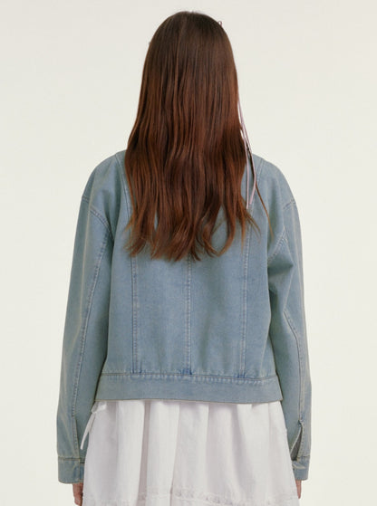 Blaue Retro Casual Cropped Denim Jacke