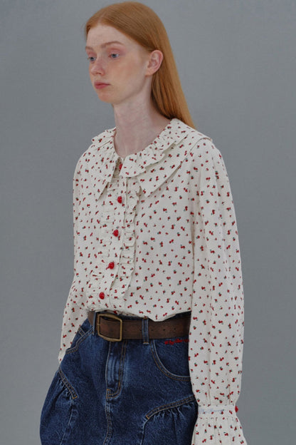 White Floral Loose Long Sleeve Shirt