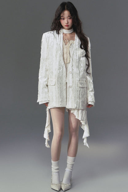 White Moss Rose Lace Blazer