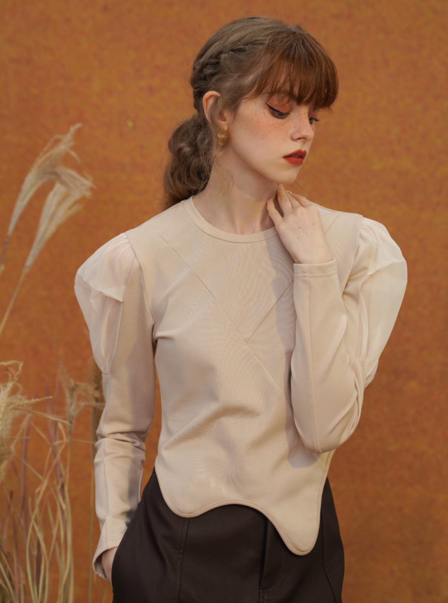 Curry Irregular Hem Thin Temperament Top