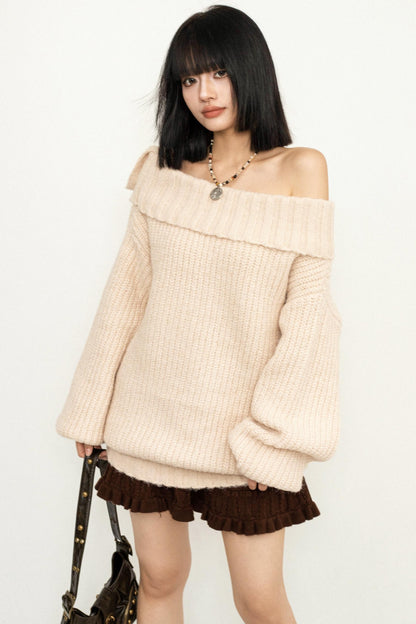 Off-Shoulder Loose Knit Sweater