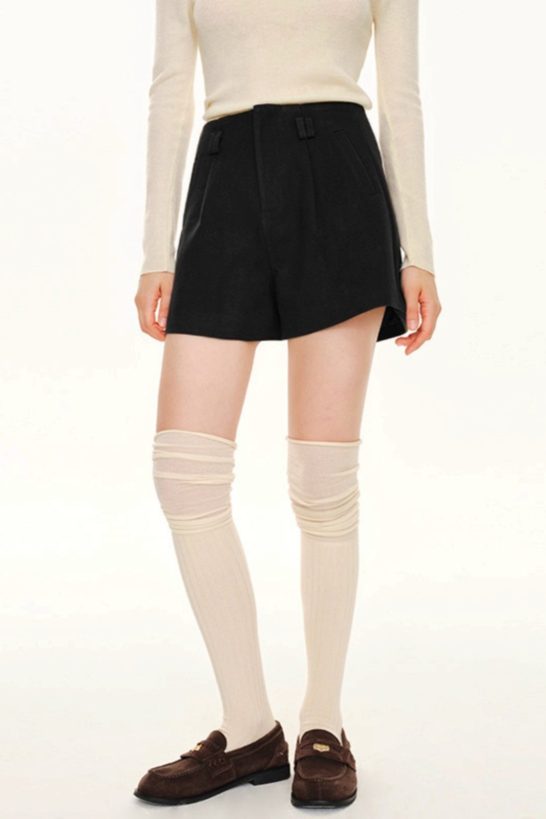 COFFEE WOOL A-LINE SUIT SHORTS