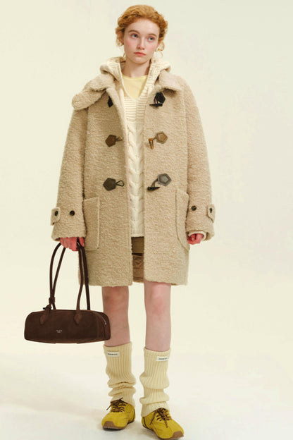 Horn Buckle Stand-Collar Wool Coat